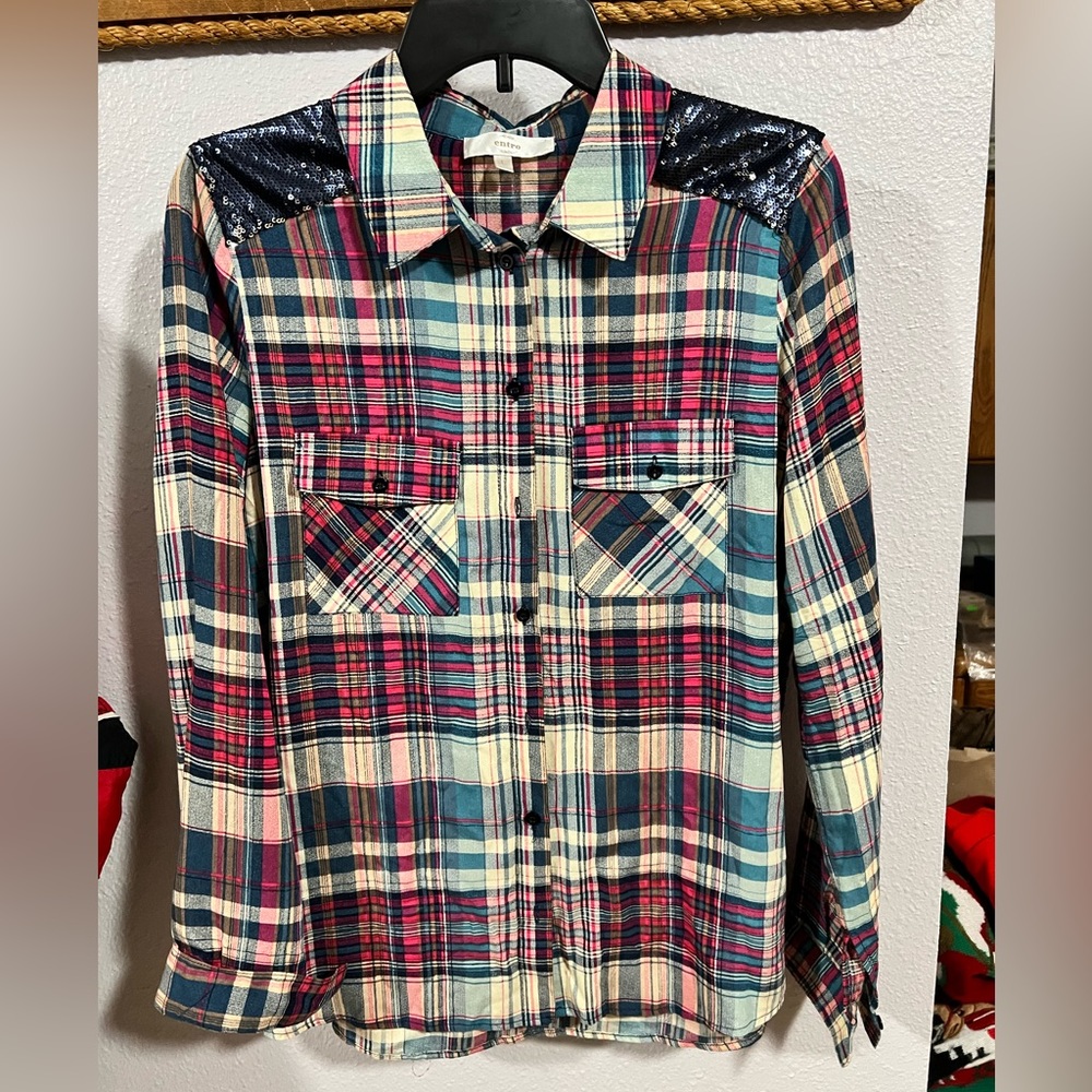 Entro sequin plaid flannel